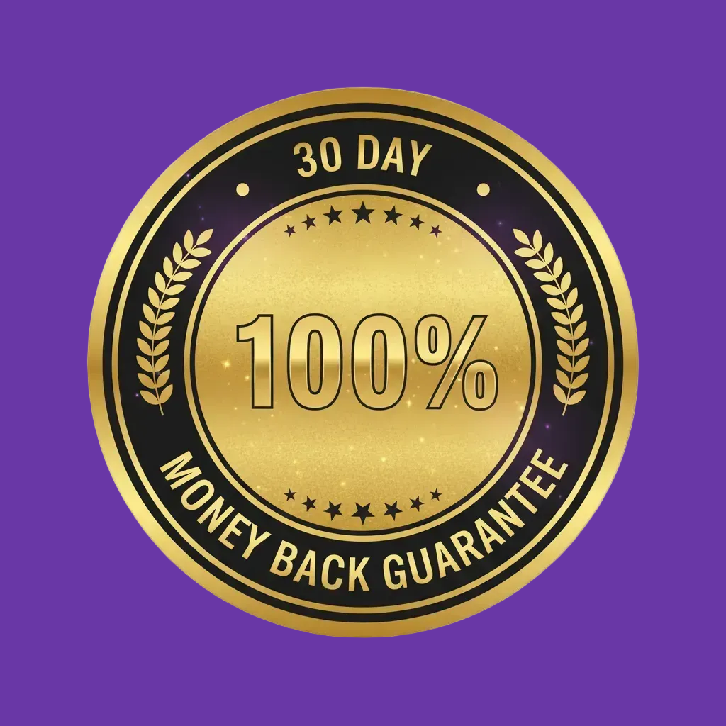30 Day Money Back Guarantee Gold & Purple Badge